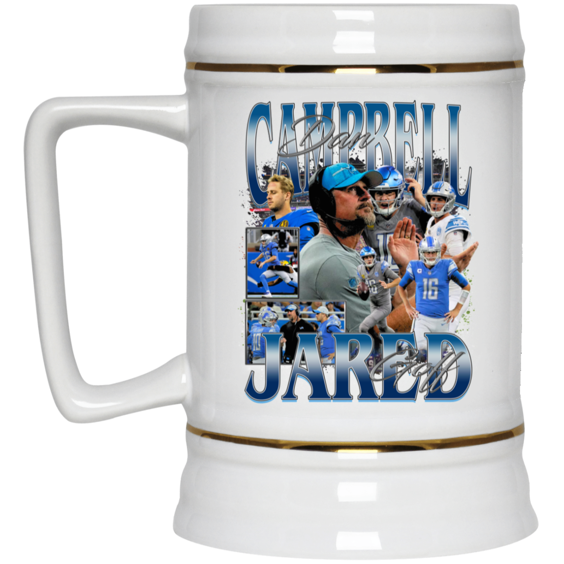 Dan Cambell /Jared Goff Beer Stein 22oz.